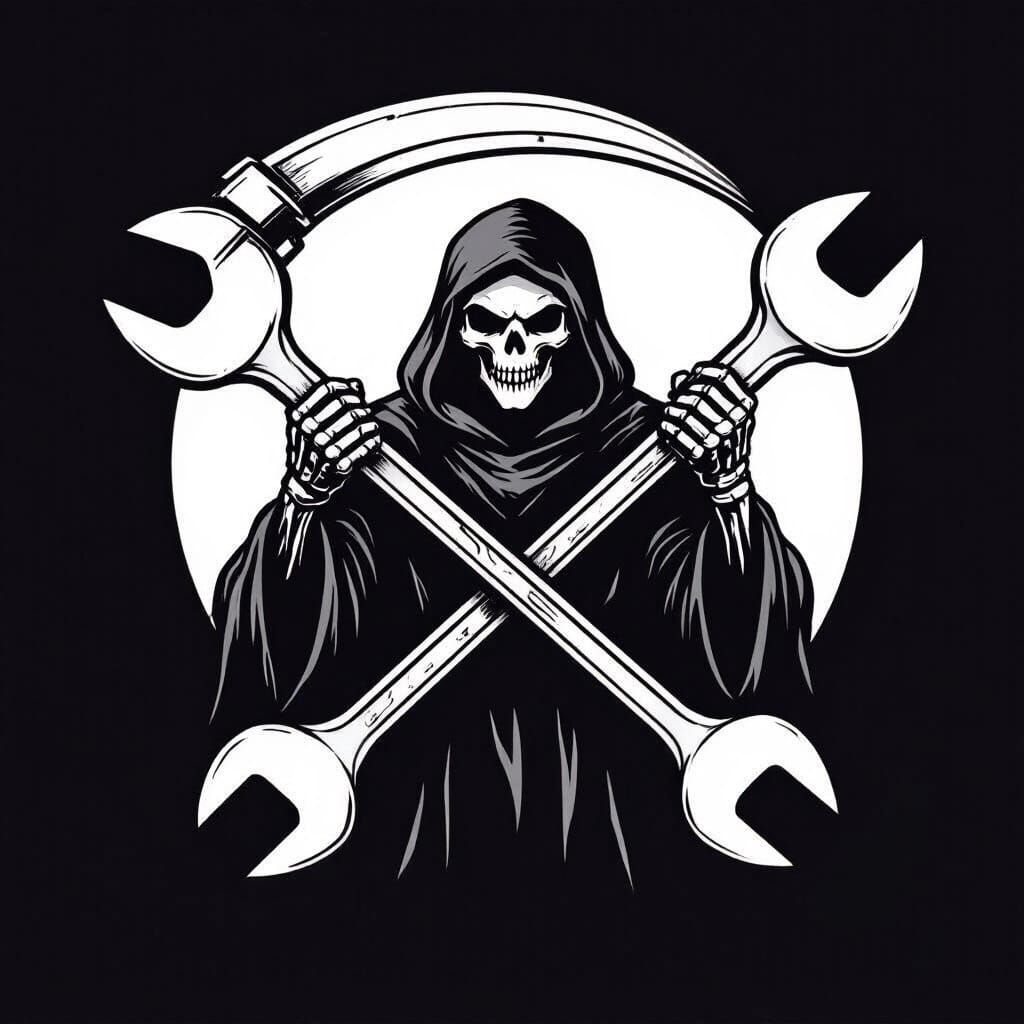 Grim Reaper Mechanic Logo Vector Art