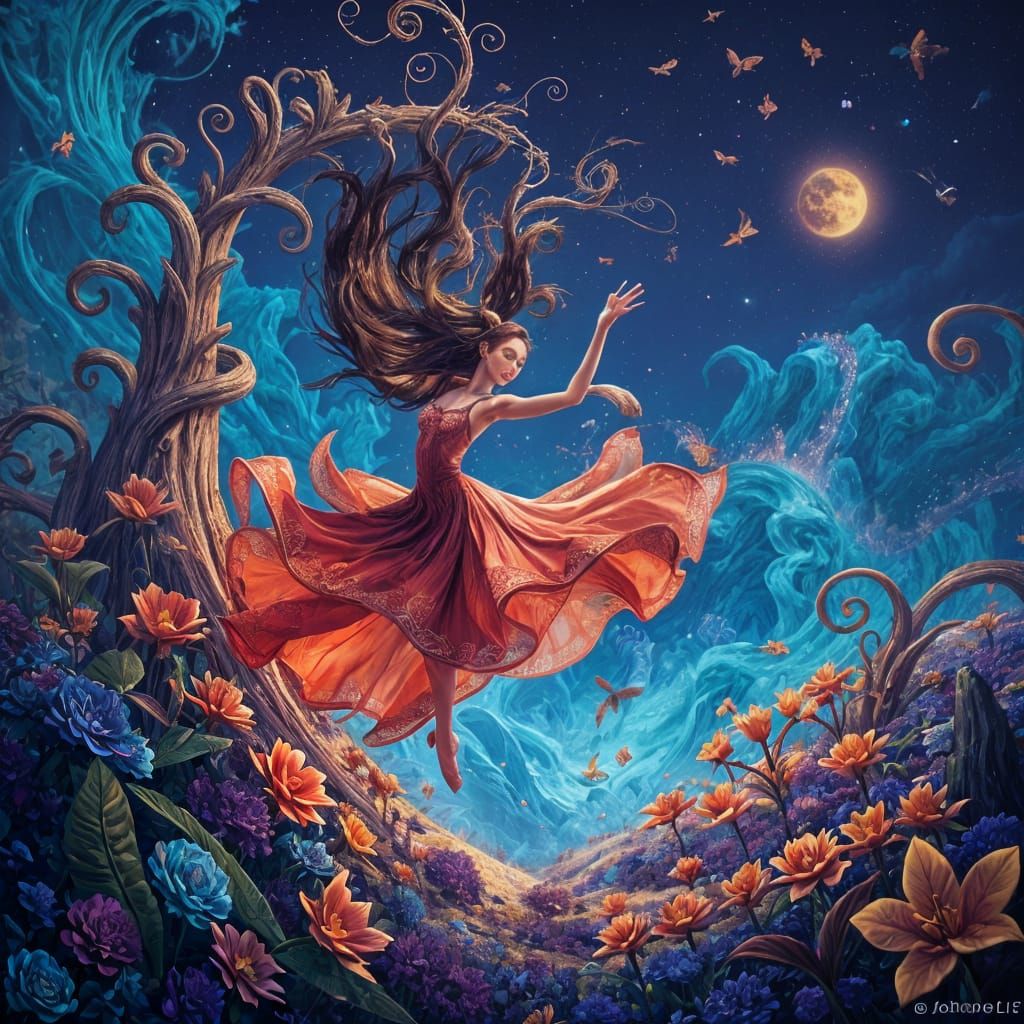 Fantastical Dancing Figure in Detailed Matte Painting