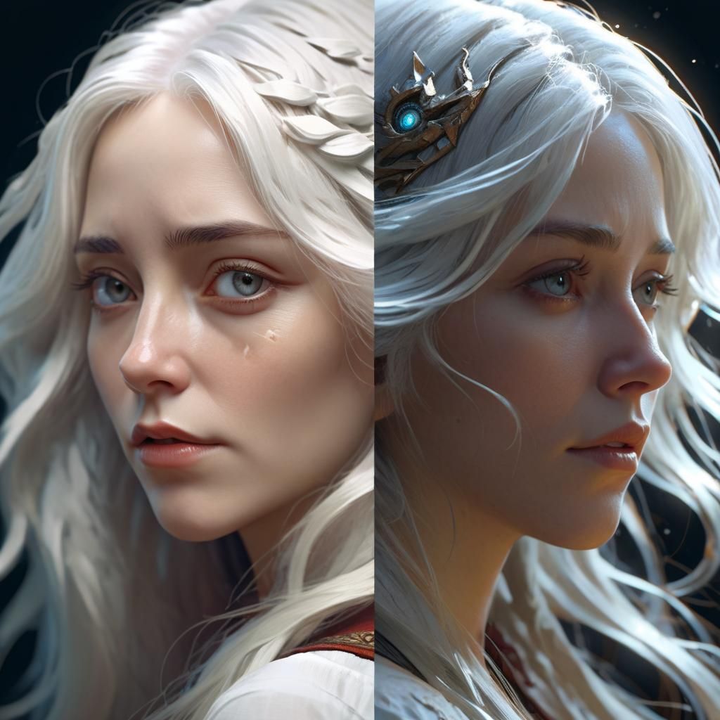 Surreal Goddess of Contrasting Emotions in Dark Fantasy