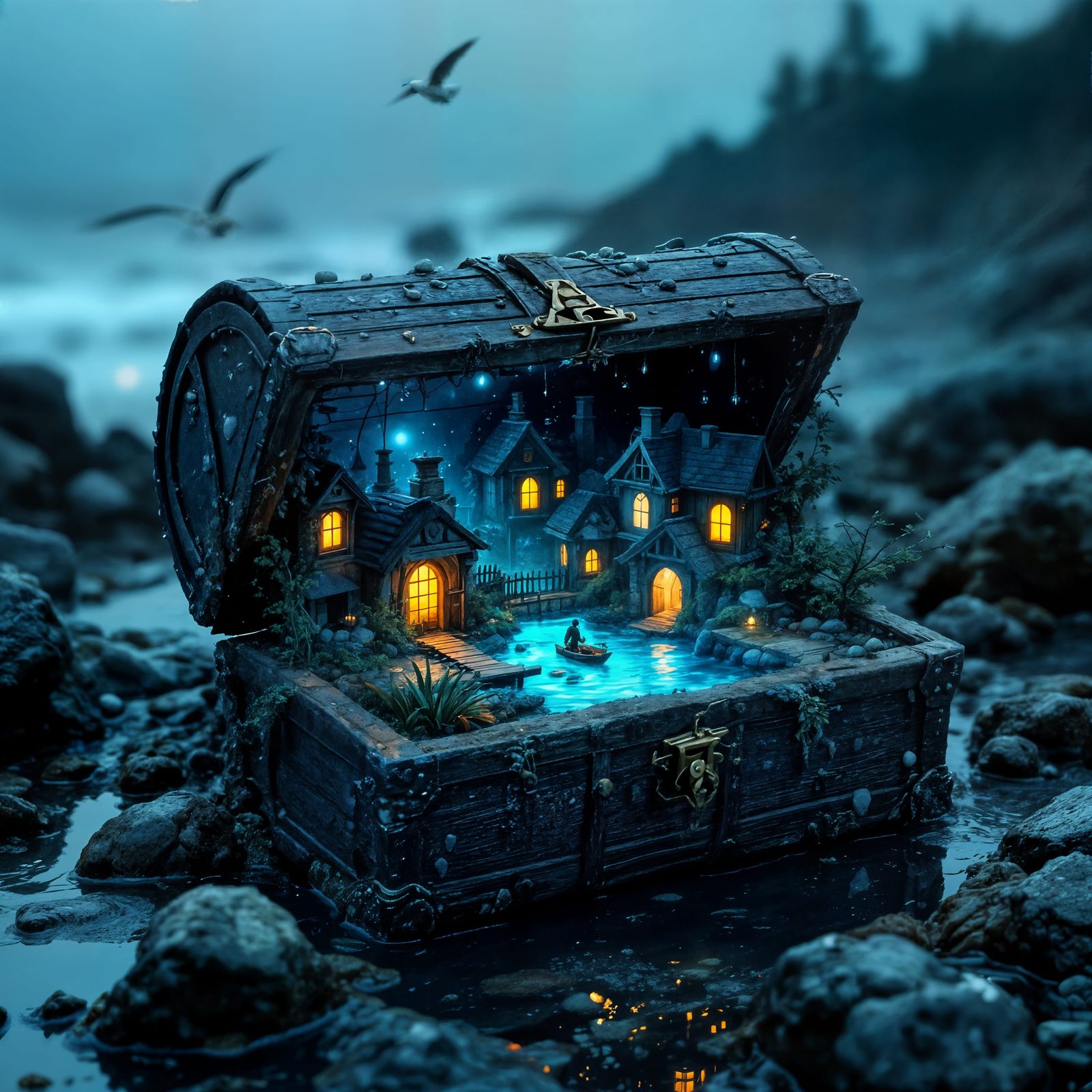 Tidepool Village in Barnacle-Encrusted Treasure Chest