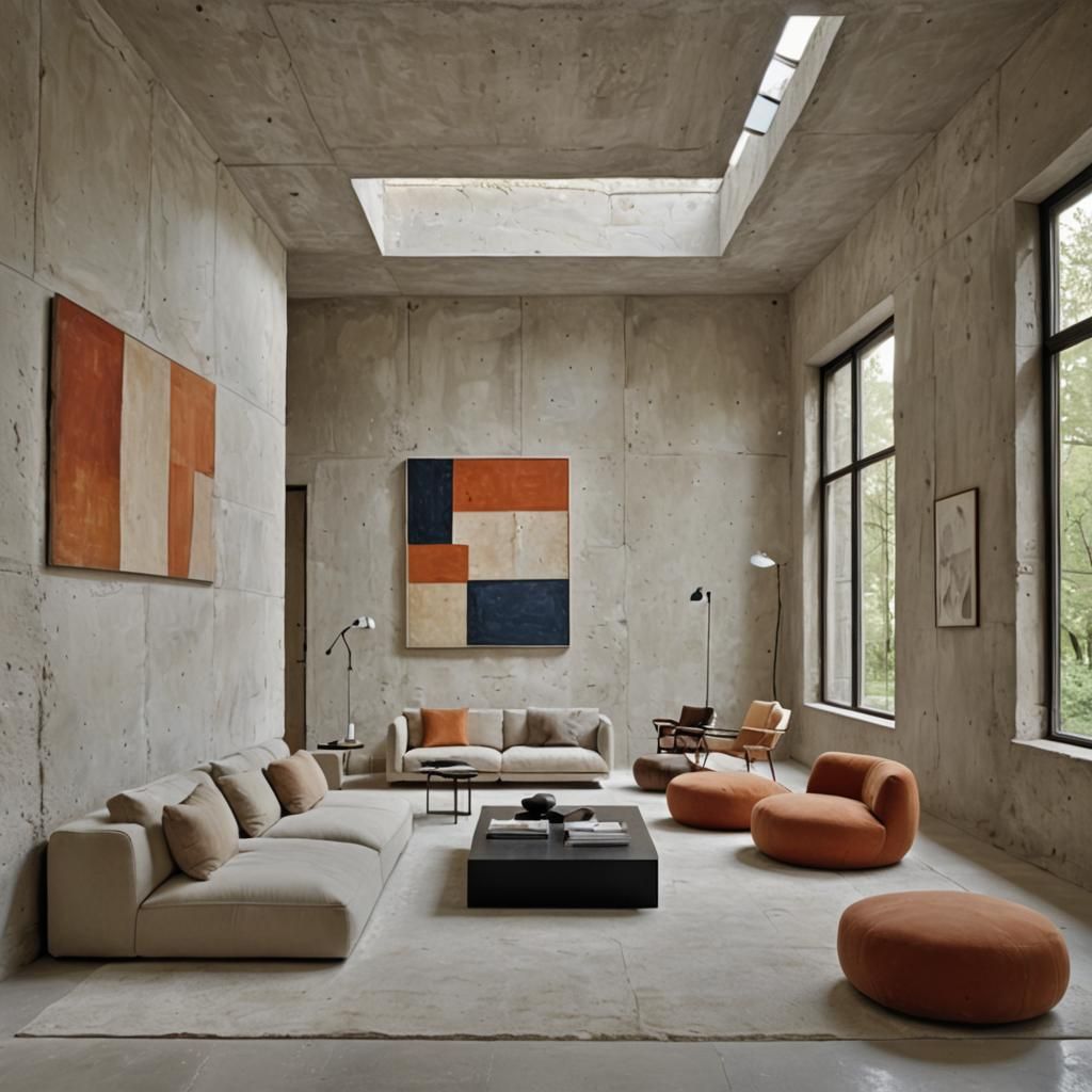 Minimalist Interior with Designer Furniture and Rock