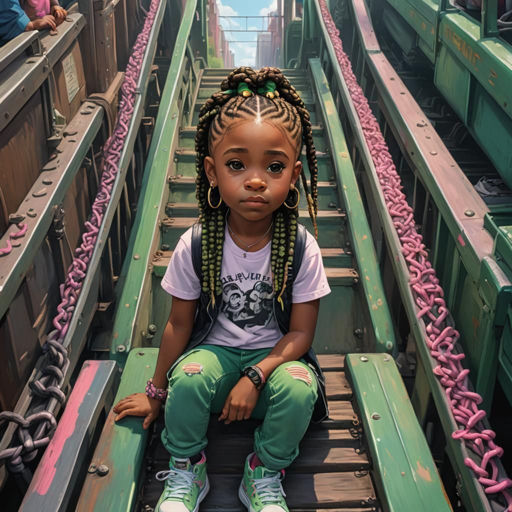 Close-Up Portrait of Girl on Train in Digital Art Style