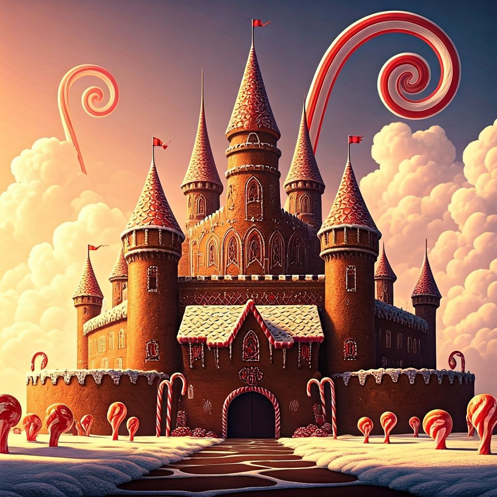 Gingerbread Castle with Royal Icing and Candy Cane Turrets