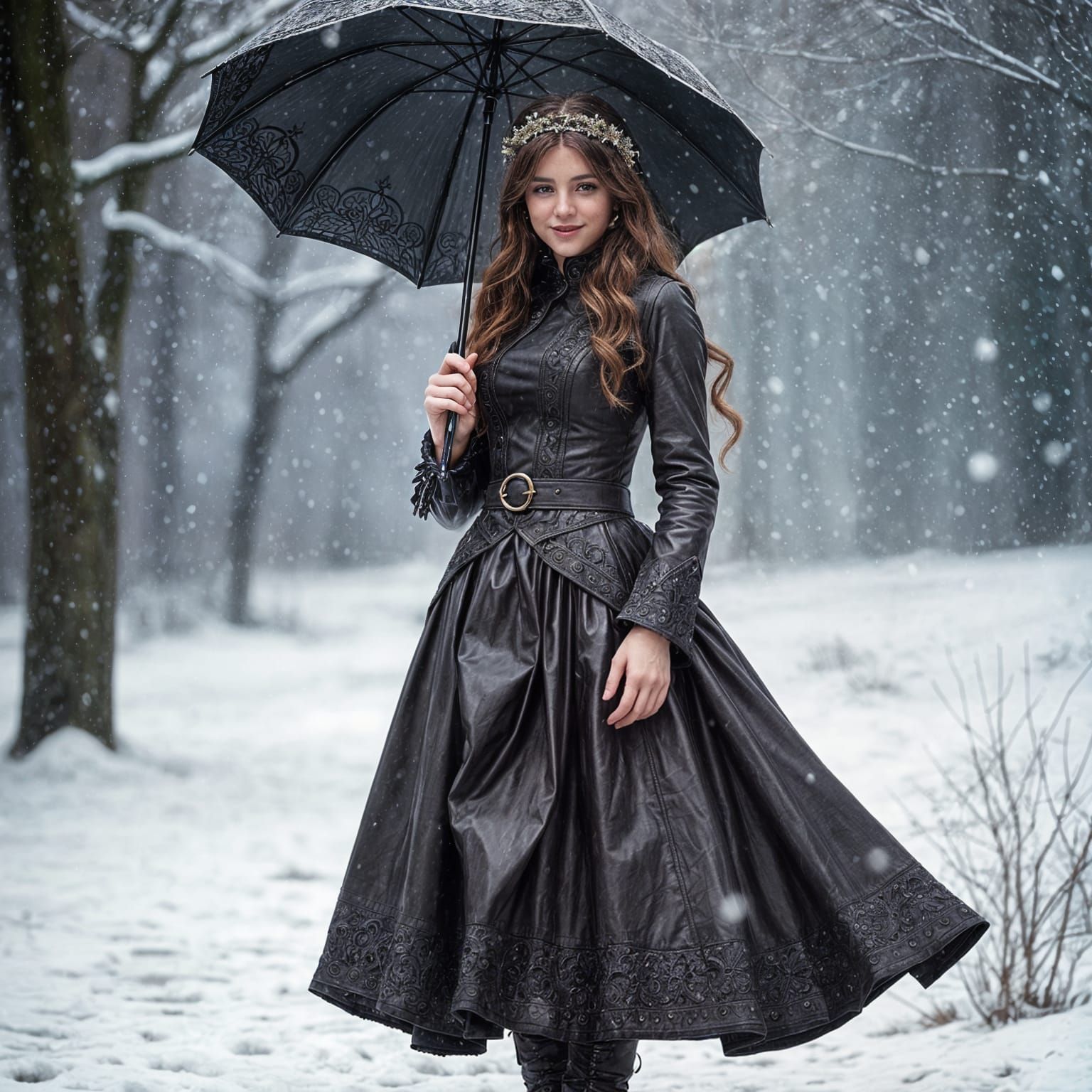 Victorian Woman in Snowfall