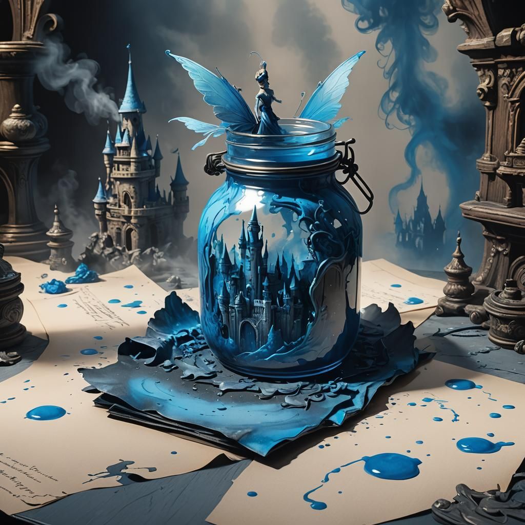 Blue Ink Spill Creates Fairy Tale Castle
