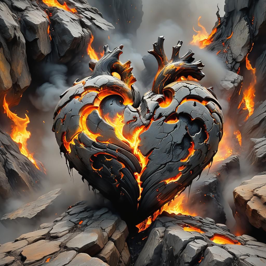 Flaming Stone Heart Digital Painting in Maciej Kuciara Style