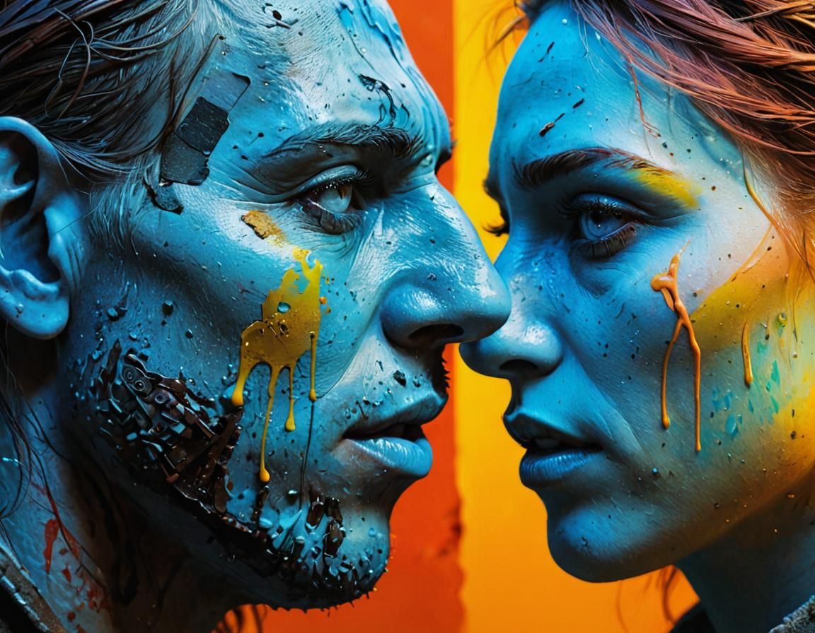 Post-Apocalyptic Couple in Hyperrealistic Splash Art