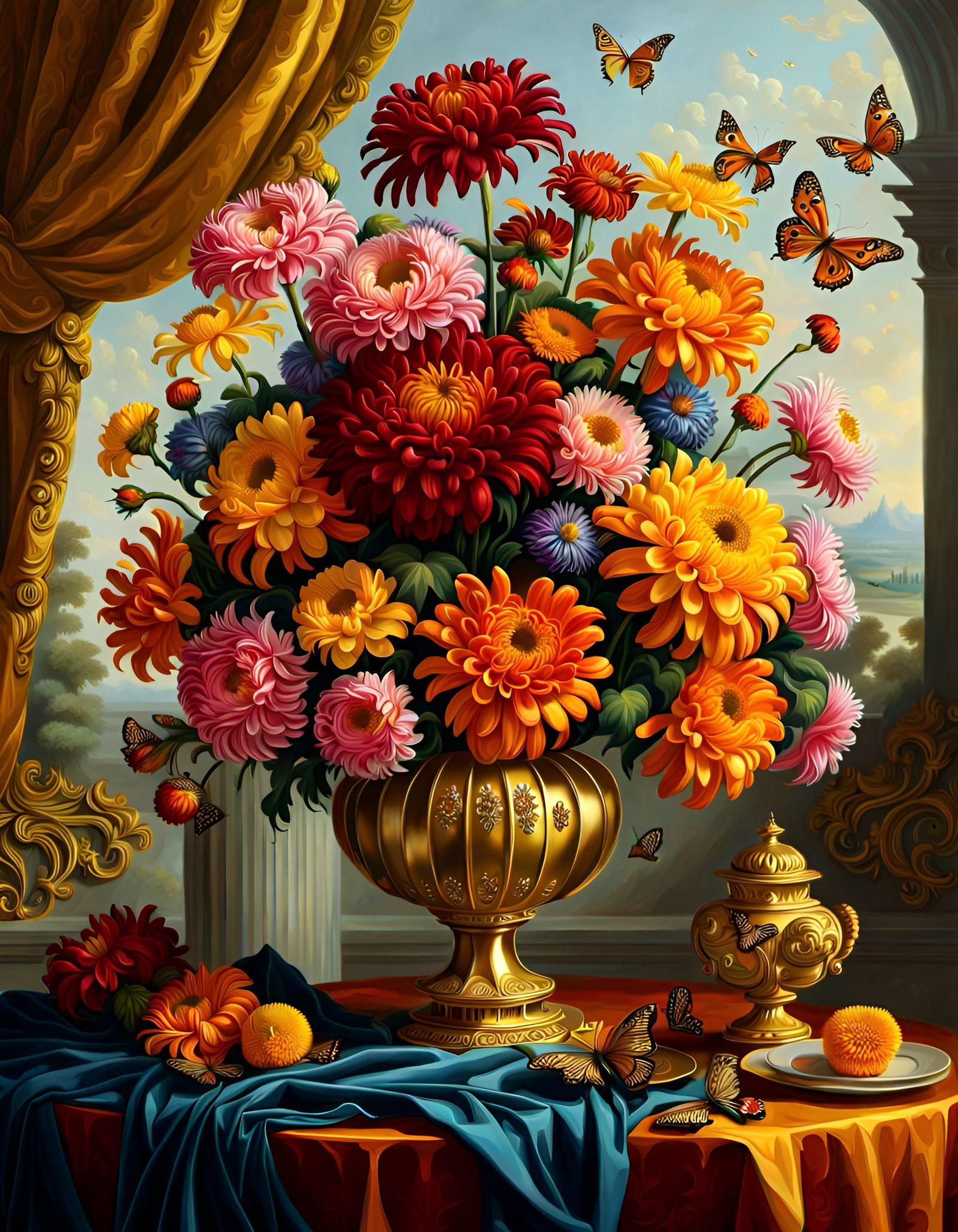 Luxurious Spider Chrysanthemum Bouquet in Renaissance Style