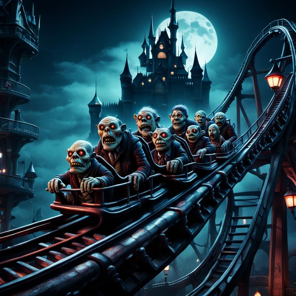 Monster Family's Night Ride in Gothic Disneyland