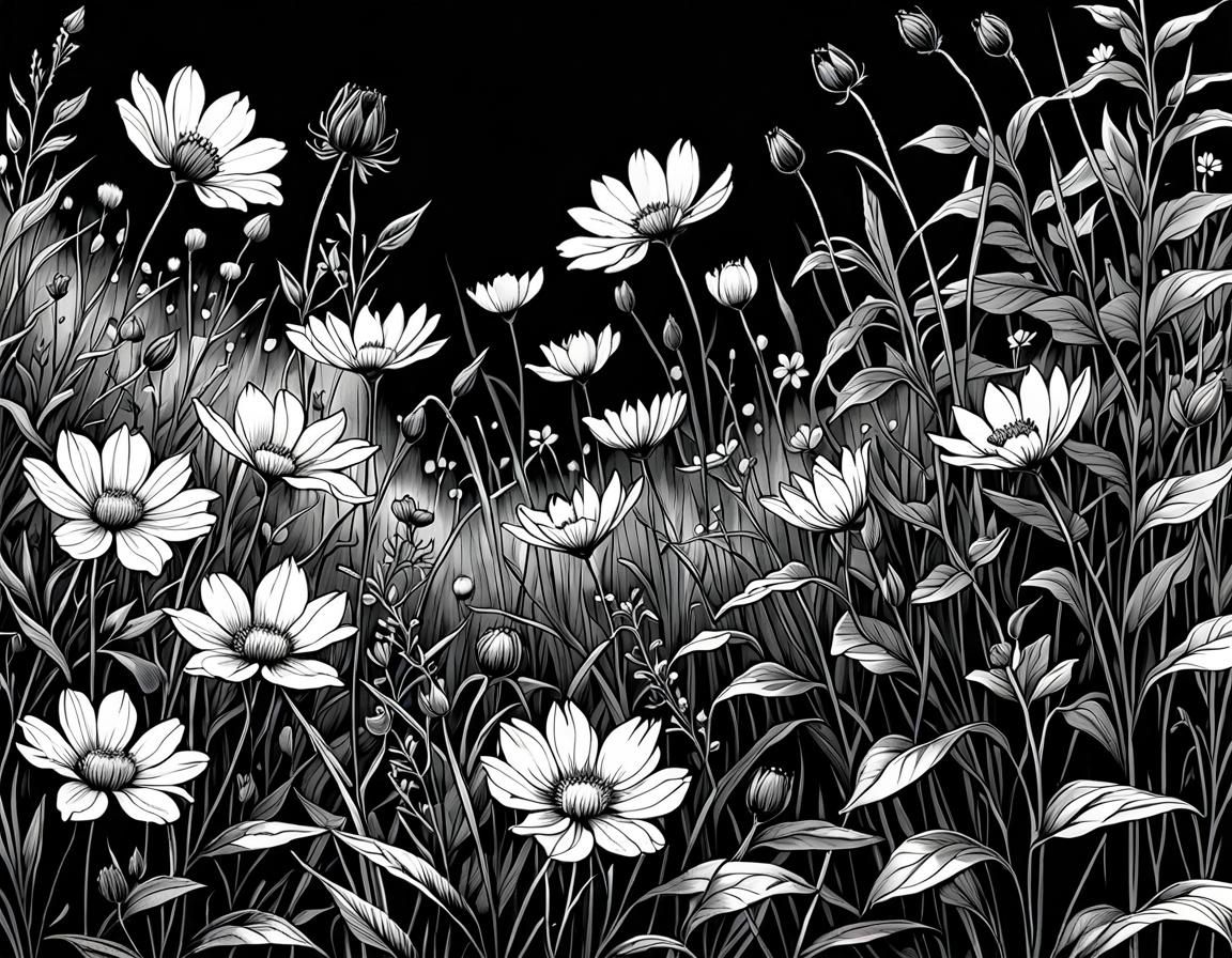 Detailed Wildflower Line Art for Coloring Book