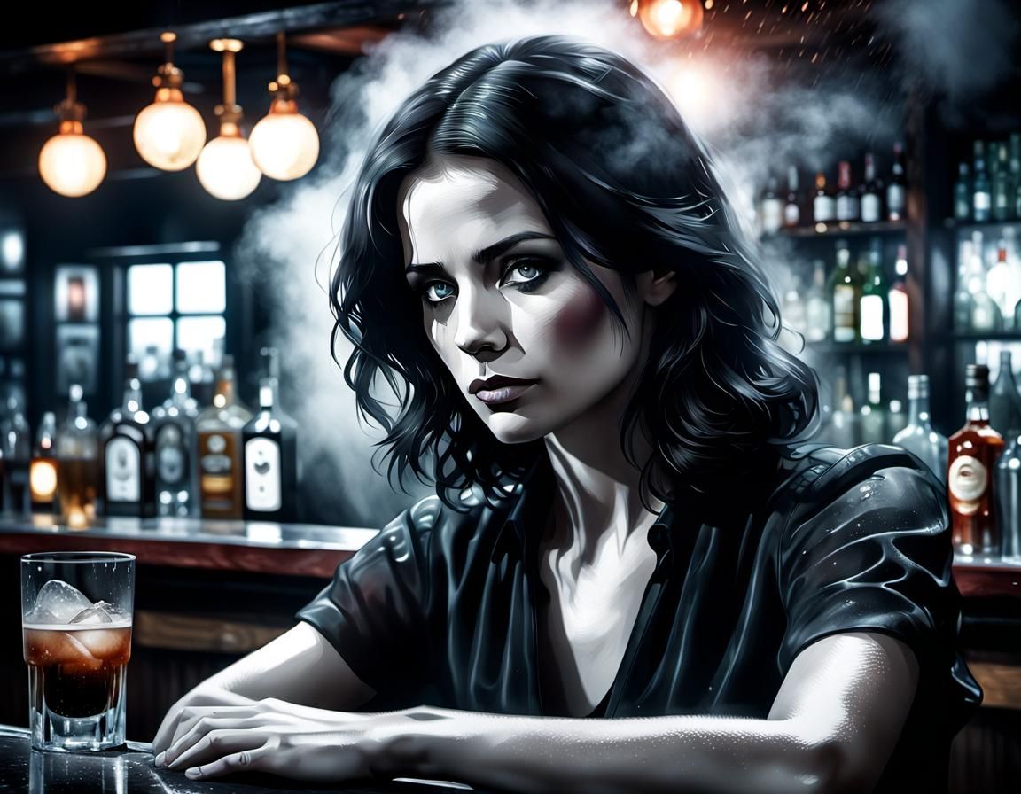 Film Noir Bartender Portrait with Graffiti Art