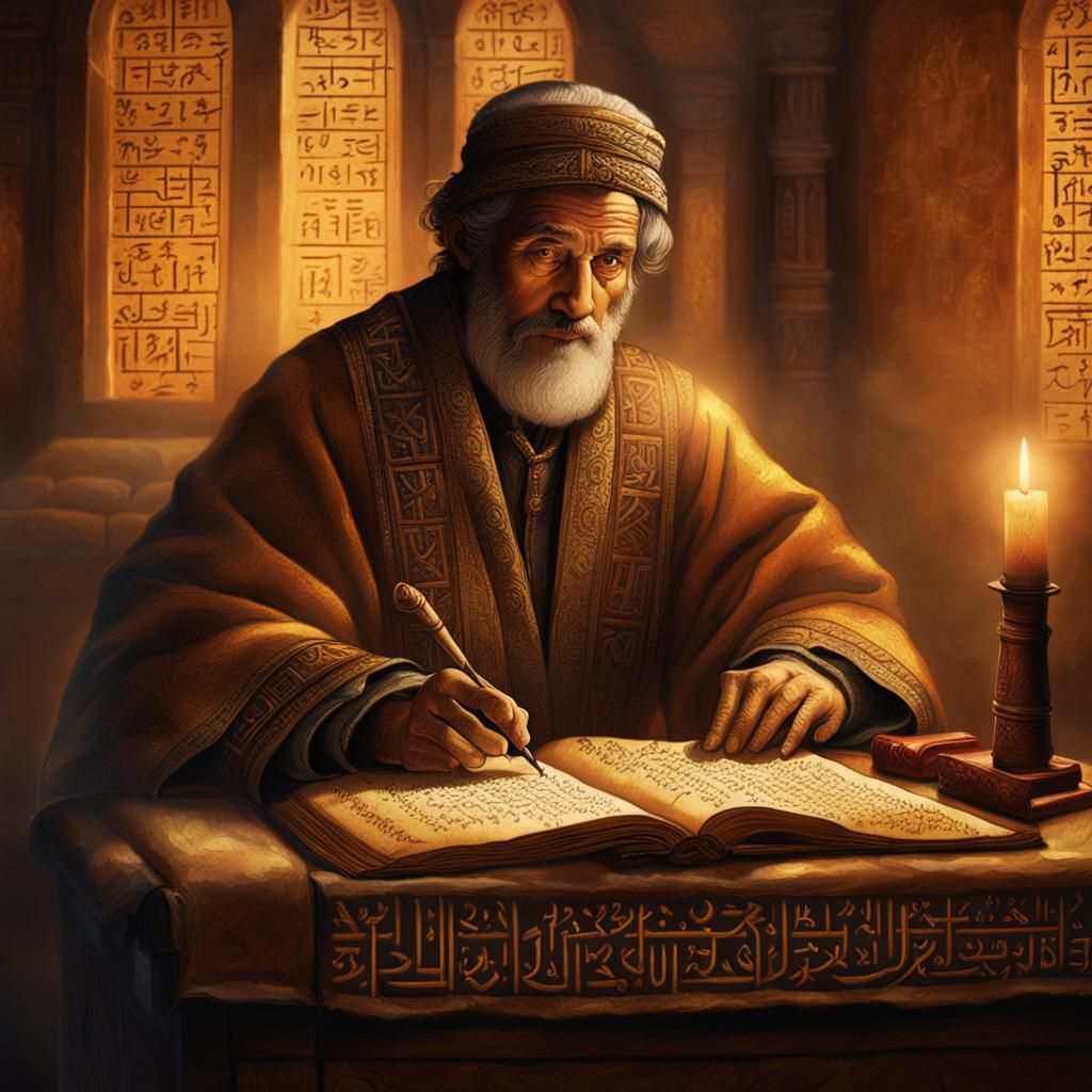 Biblical, Ezra the scribe with a scroll and pen