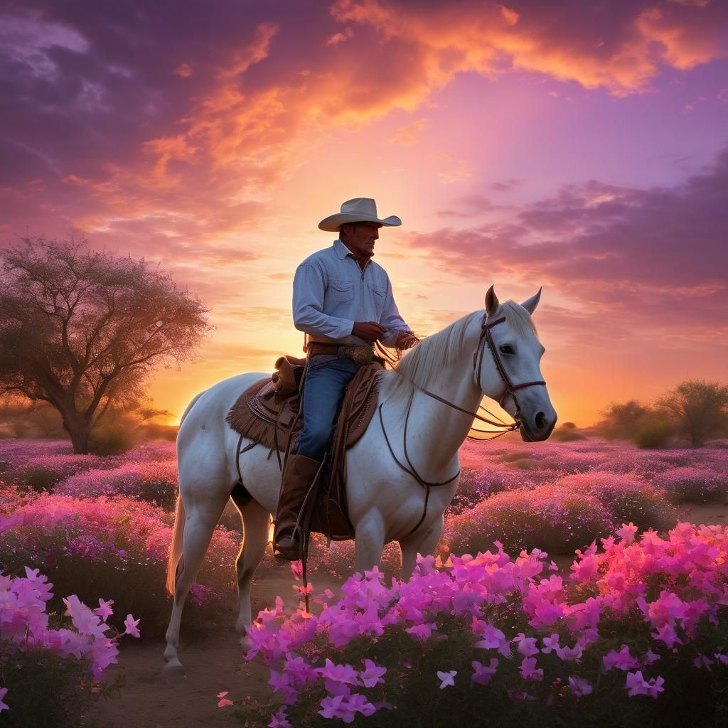 Cowboy Silhouette at Sunset with Jasmine