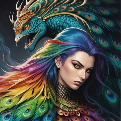 Woman with Rainbow Scales in Comic Book Art