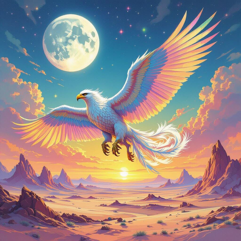 Griffin Soaring Through Alien Sky, in 80s Airbrush Style