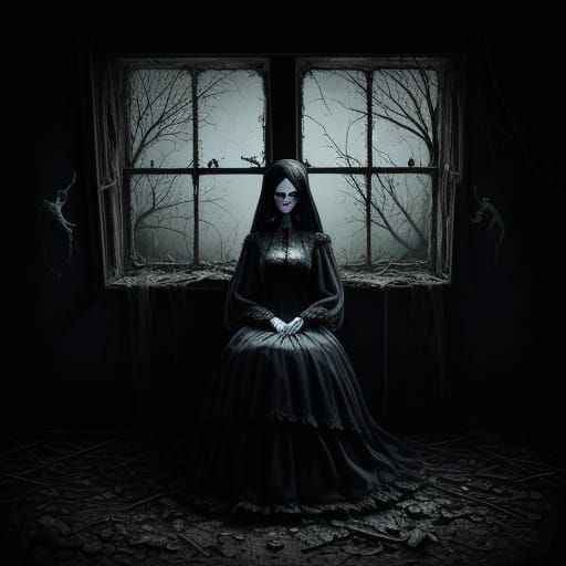 Eerie Doll in Haunted Attic Oil Painting