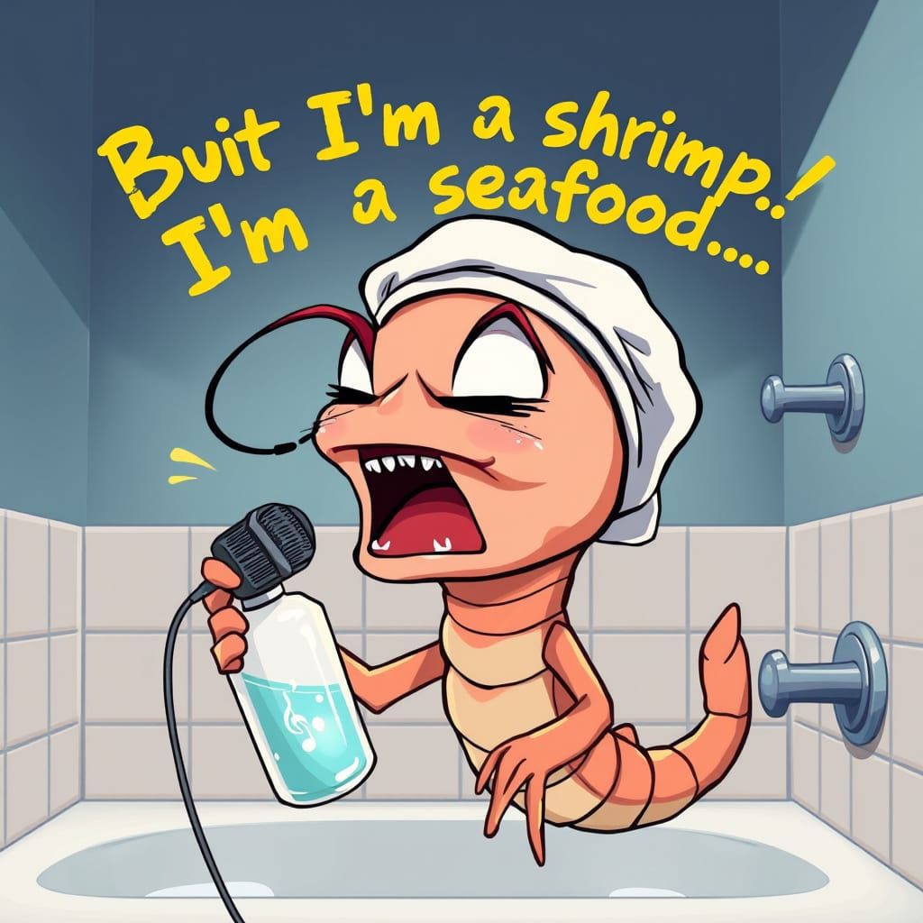 Shrimp Rockstar in Shower