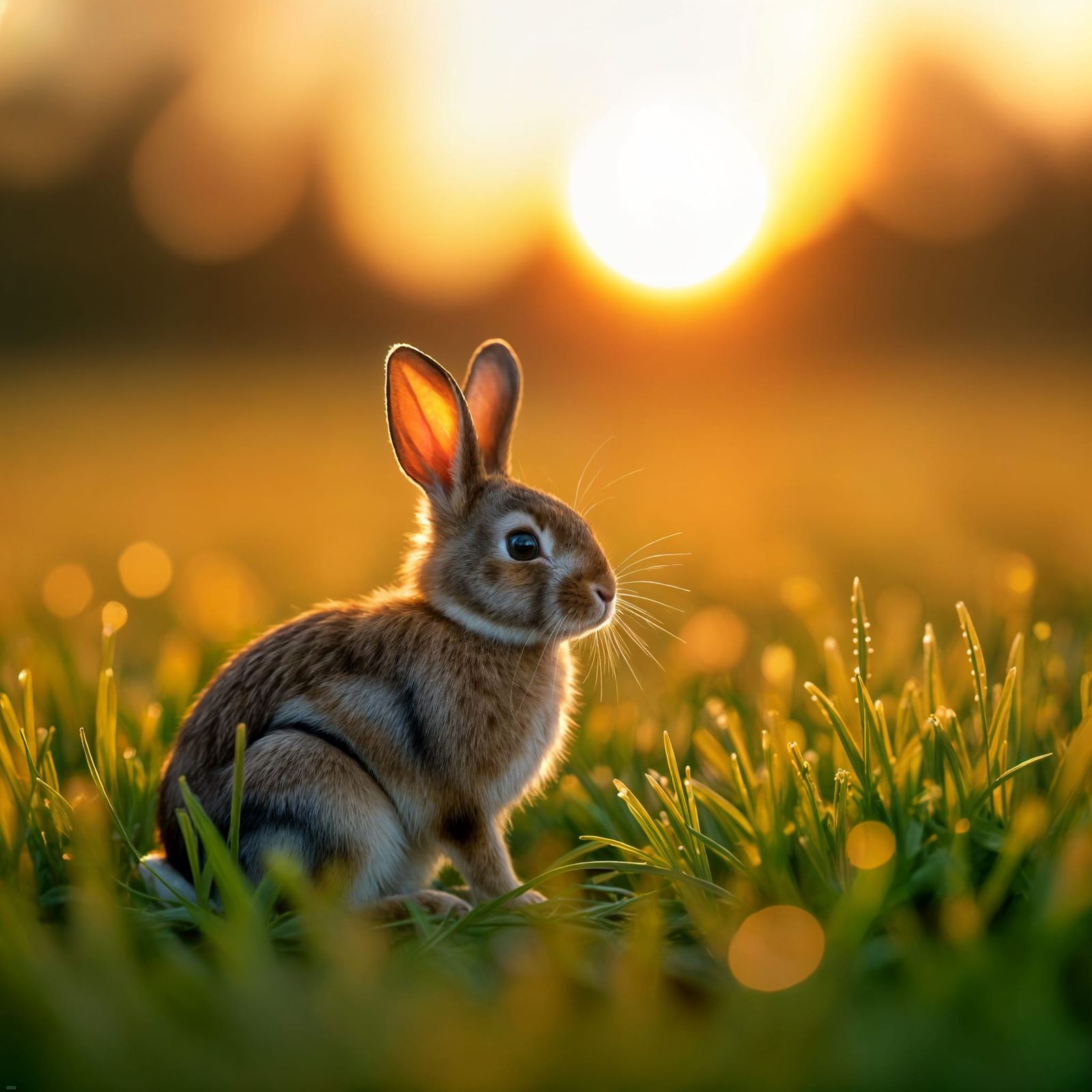 Dreamy Golden Hour Rabbit in Ethereal Field