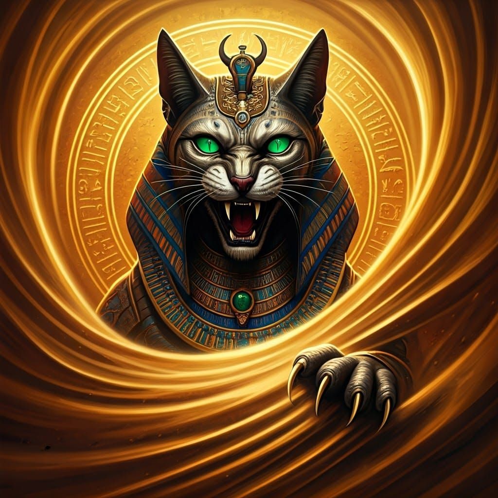 Cat Deity Unleashes Mystical Powers in Fantasy Art