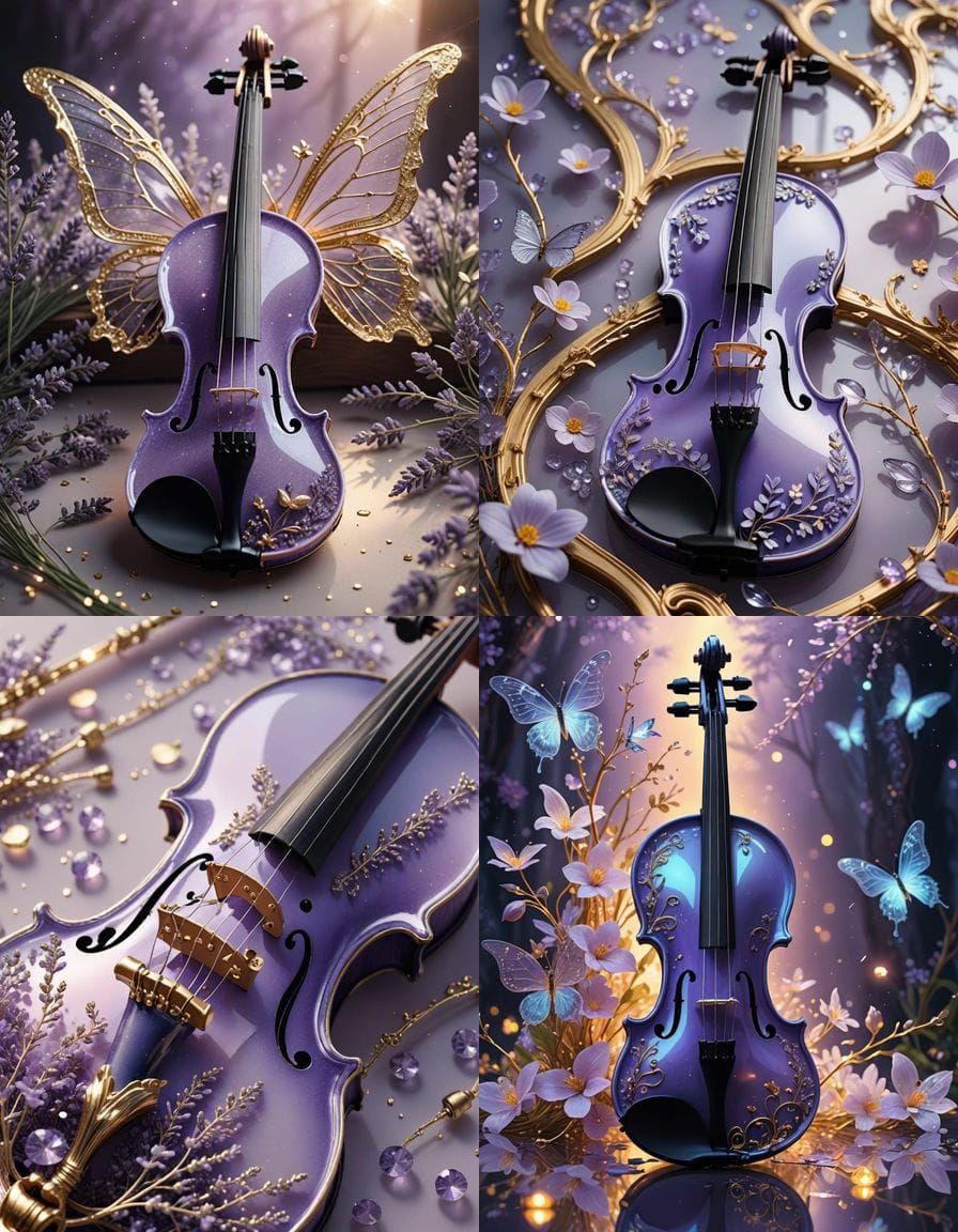 Ethereal Lavender Glass Violin with Gold Accents