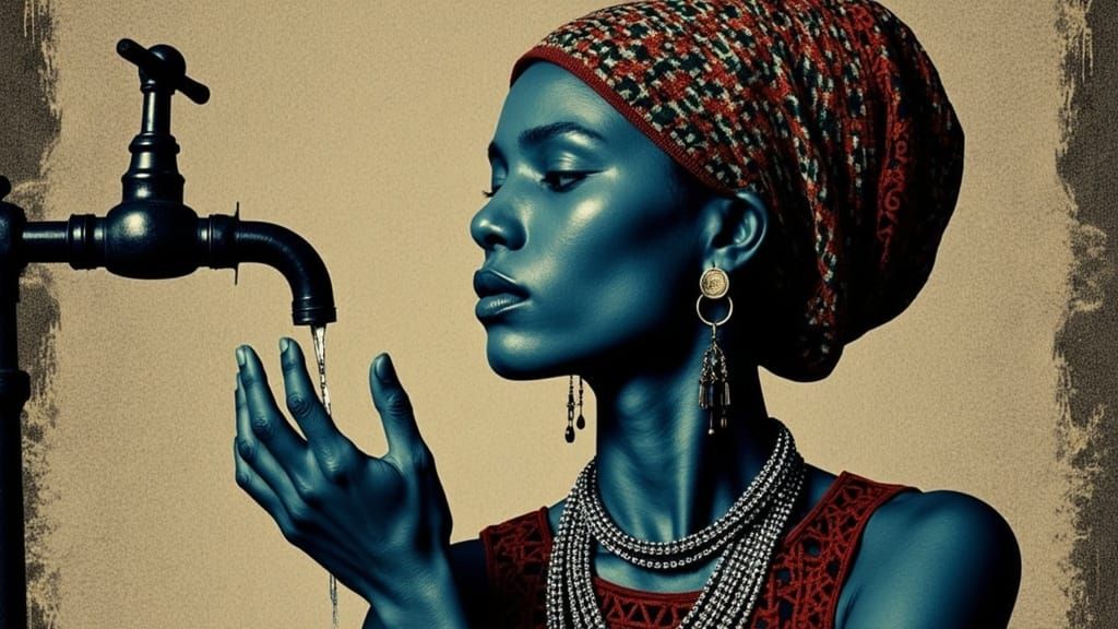 Intricate Portrait of a Blue-Skinned Woman, Holding the Eart...