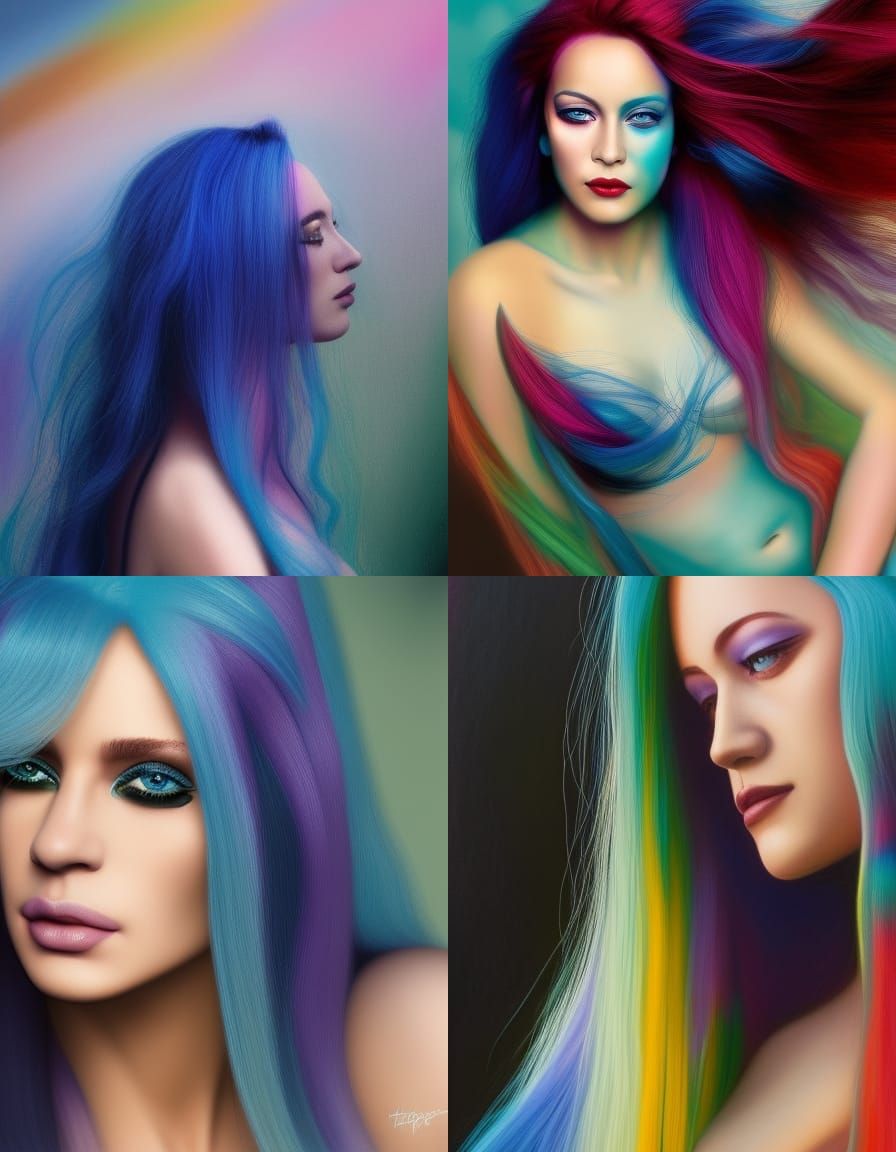 Woman with Blue Hair, Hyperrealistic Oil Painting