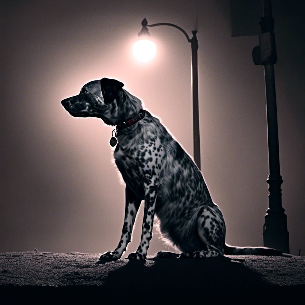 Dog in Neo-Noir Film Still with Red Accents