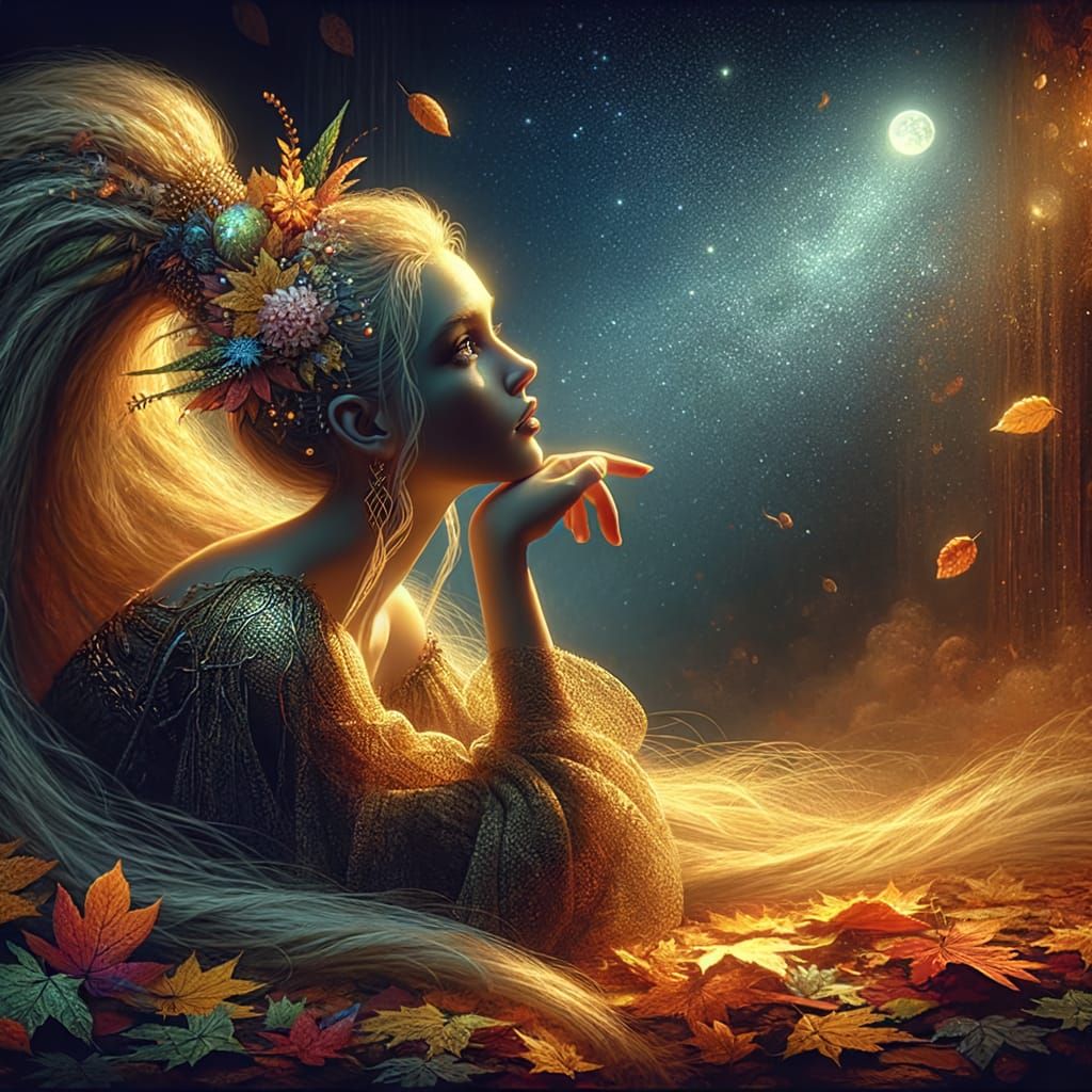 Norse Goddess of Autumn in Ethereal Moonlight Oil Artwork