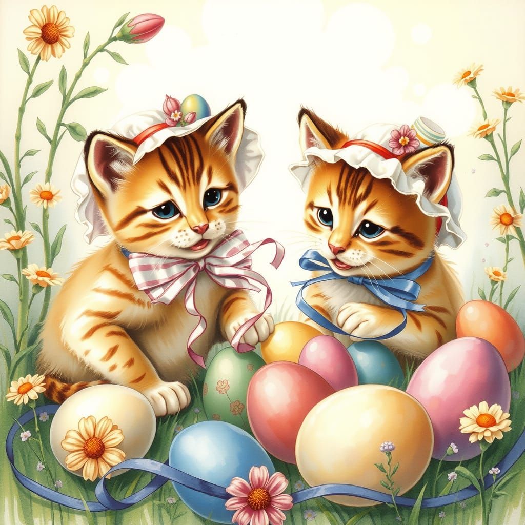 Whimsical Easter Kittens in Classic Children's Book Style