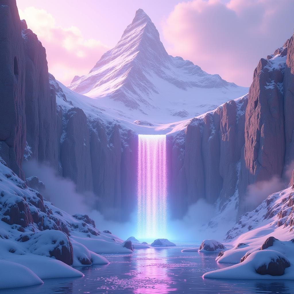 Lavender Mountain Waterfall in Unreal Engine 5