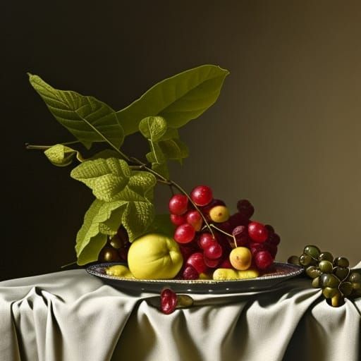 Fine Art Still Life of Fruit and Flowers