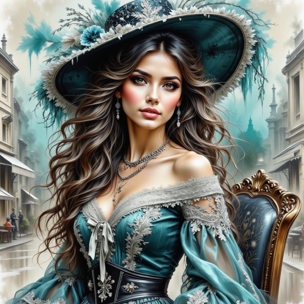 Volumetric Portrait of Girl in Vintage Hat