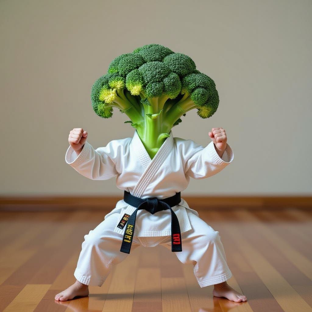Broccoli Does Karate: A Humorous Vegetable Scene