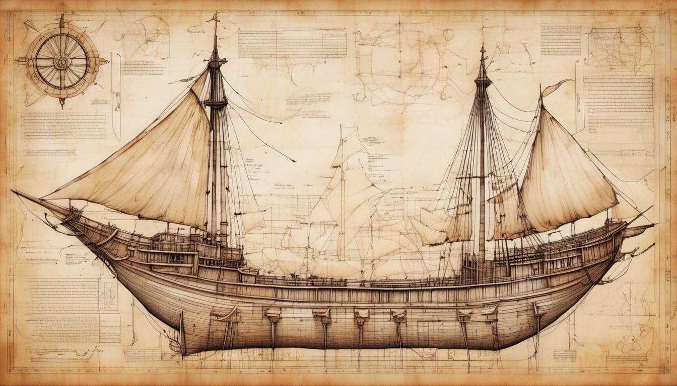 Dhow Ship Design Blueprint on Parchment
