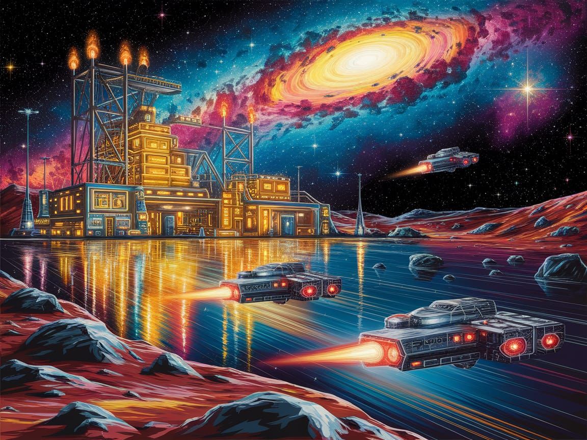 Asteroid Mining Station in Fauvist Oil Painting