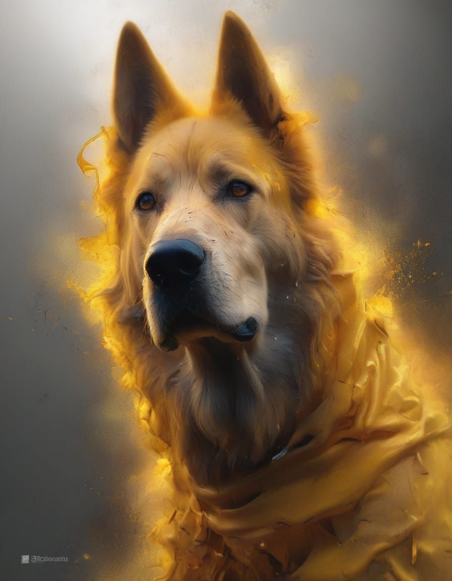 Yellow Lab Portrait in Ethereal Darkness