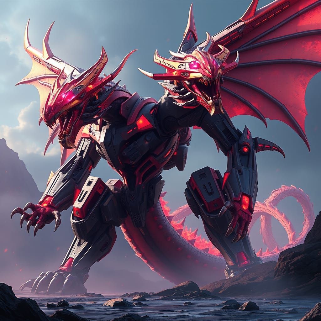 Giant Mech Dragonzord in Epic Fantasy Concept Art Style