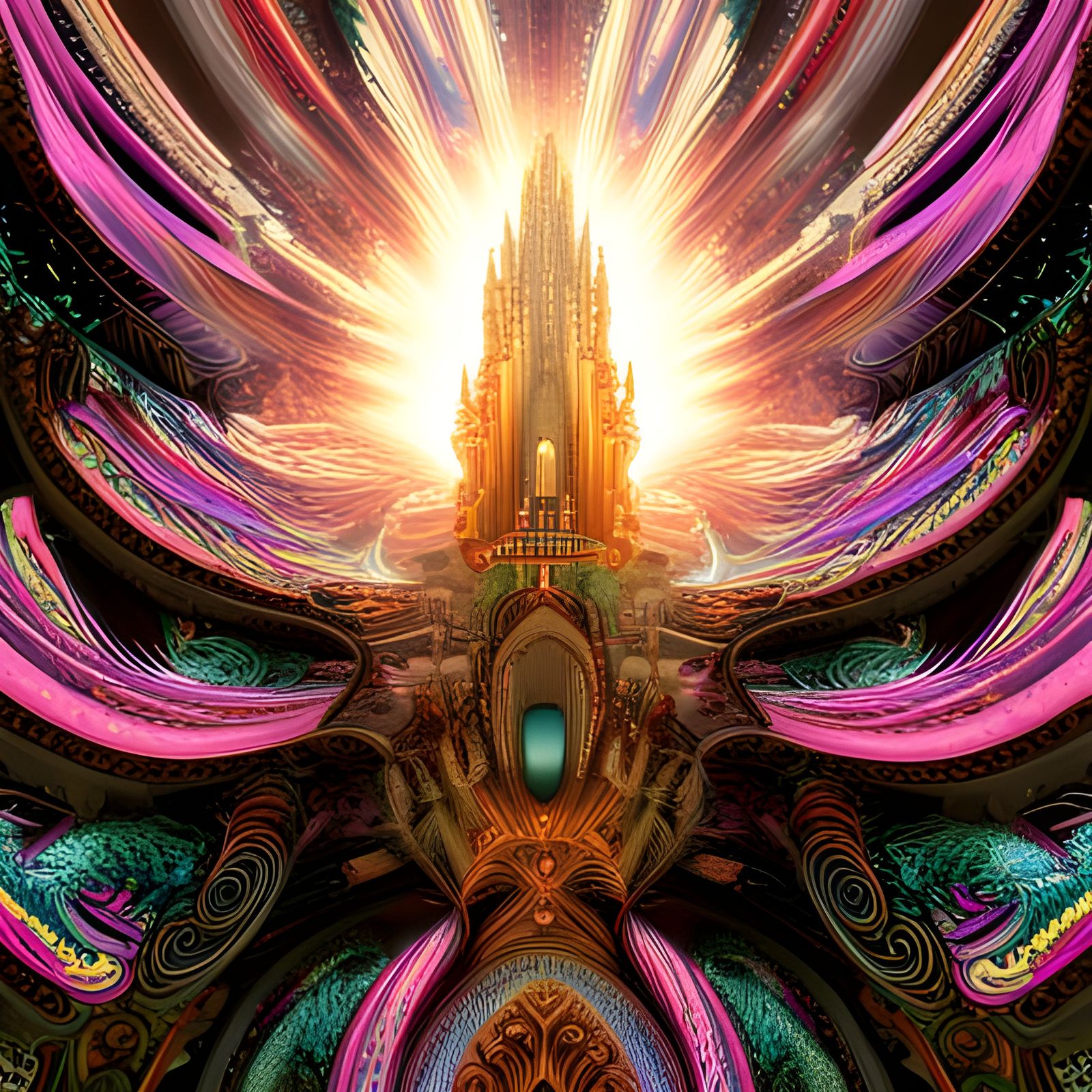 Multidimensional Castle with Fractal Flowers and Spirals