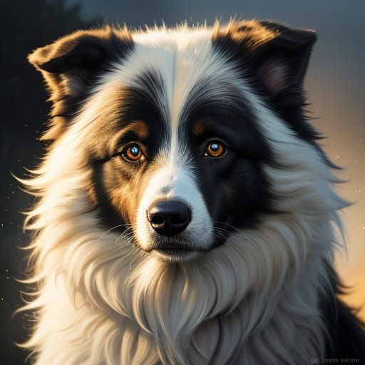 Girl with Border Collie in Vibrant Oil Painting Style