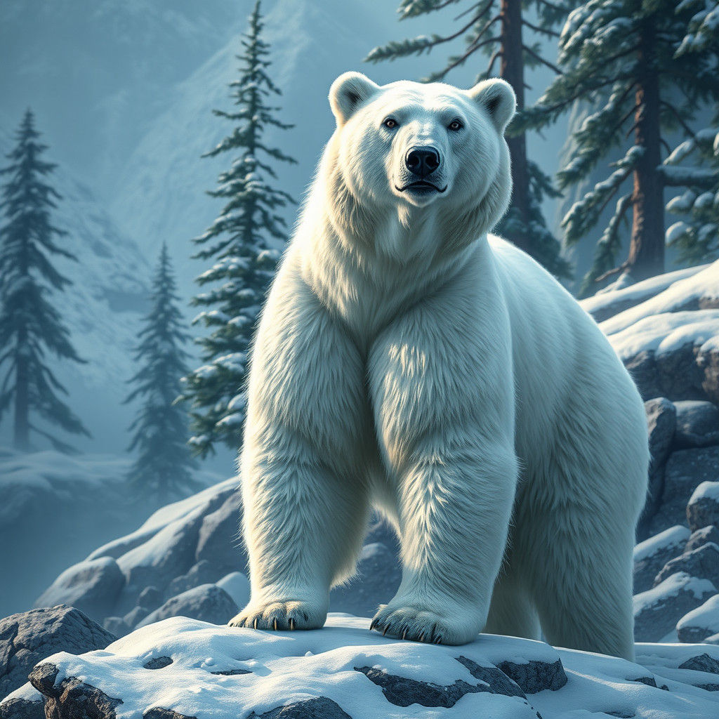 Majestic White Bear in Snow-Dusted Wilderness