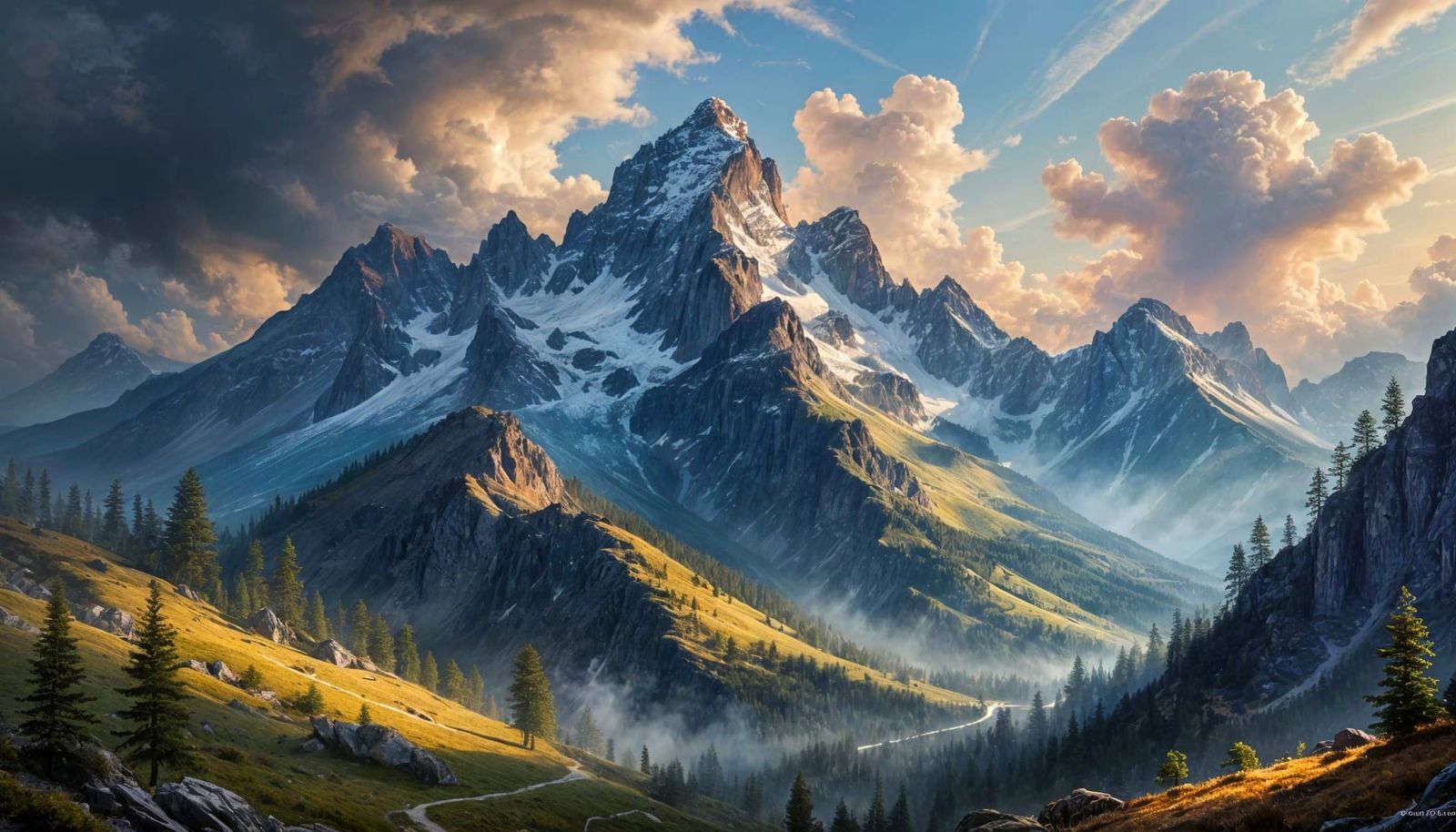 Luminous Sapphire and Emerald Alps in Ethereal Oil Painting