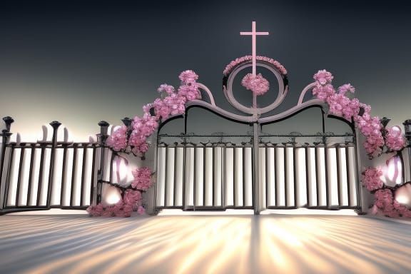 Angels Guarding Pearly Gates to Heaven
