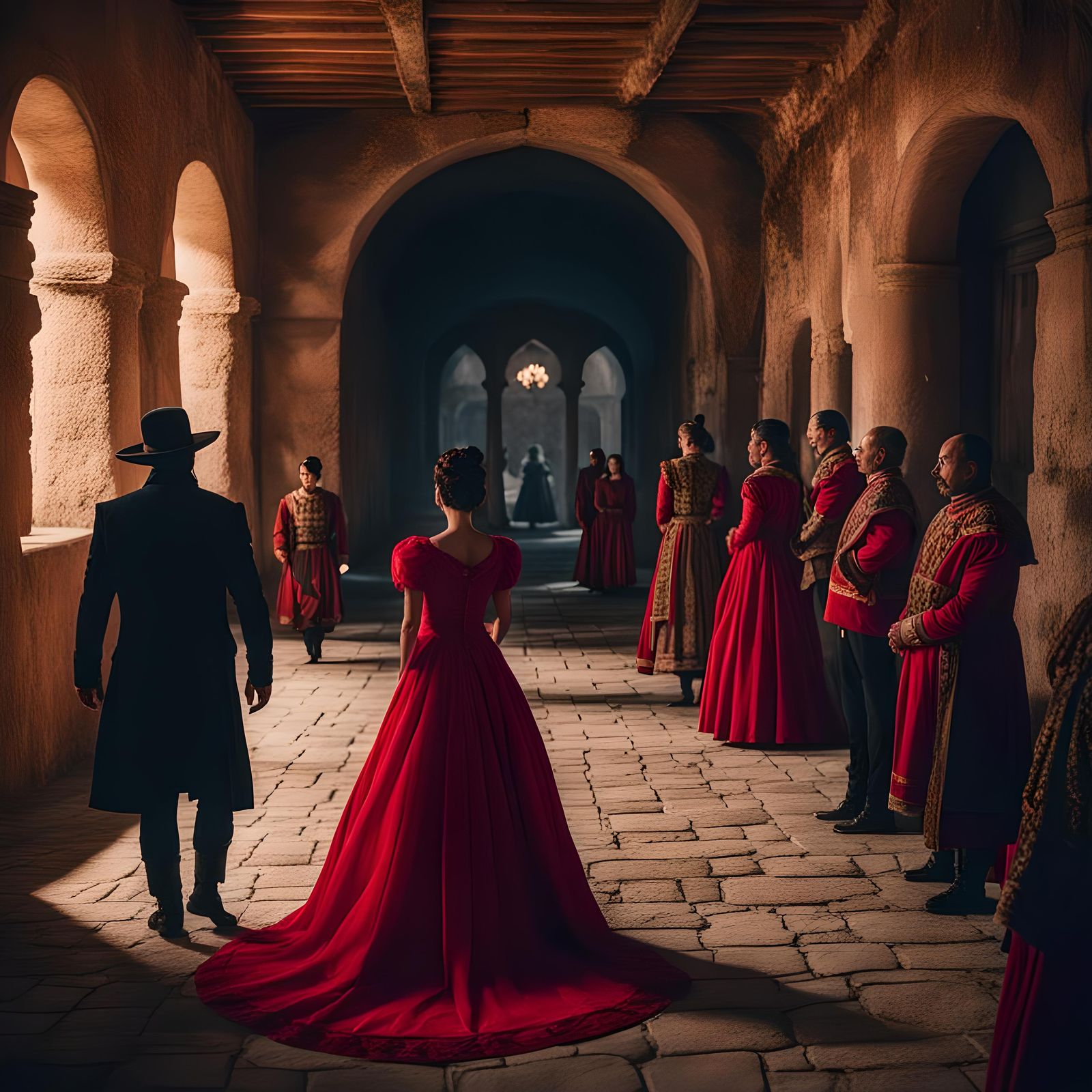 Mexican Princess in Castle: Cinematic Film Still