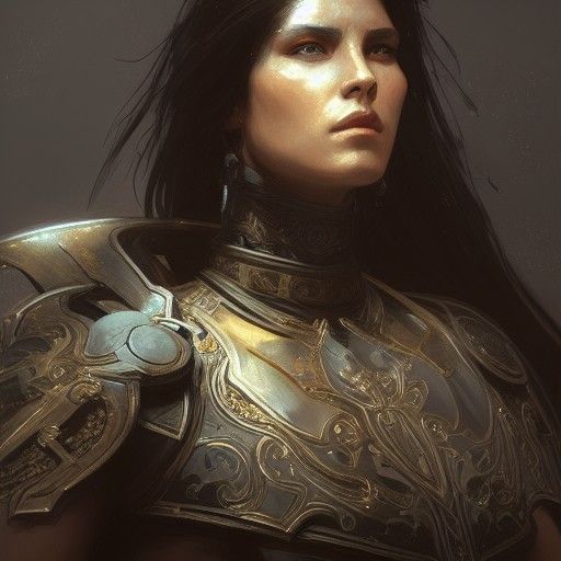 Armored Female Warrior Portrait in Art Nouveau Style