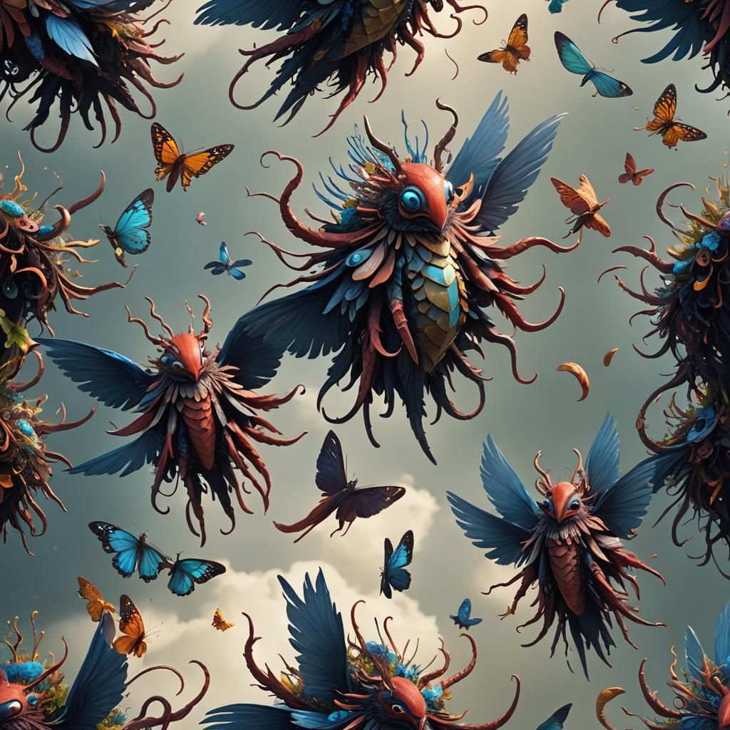 Eight-Armed Winged Creature: Fantasy Concept Art