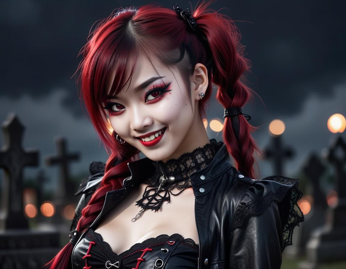 Punk Vampire Teenager in Gothic Cemetery Photograph
