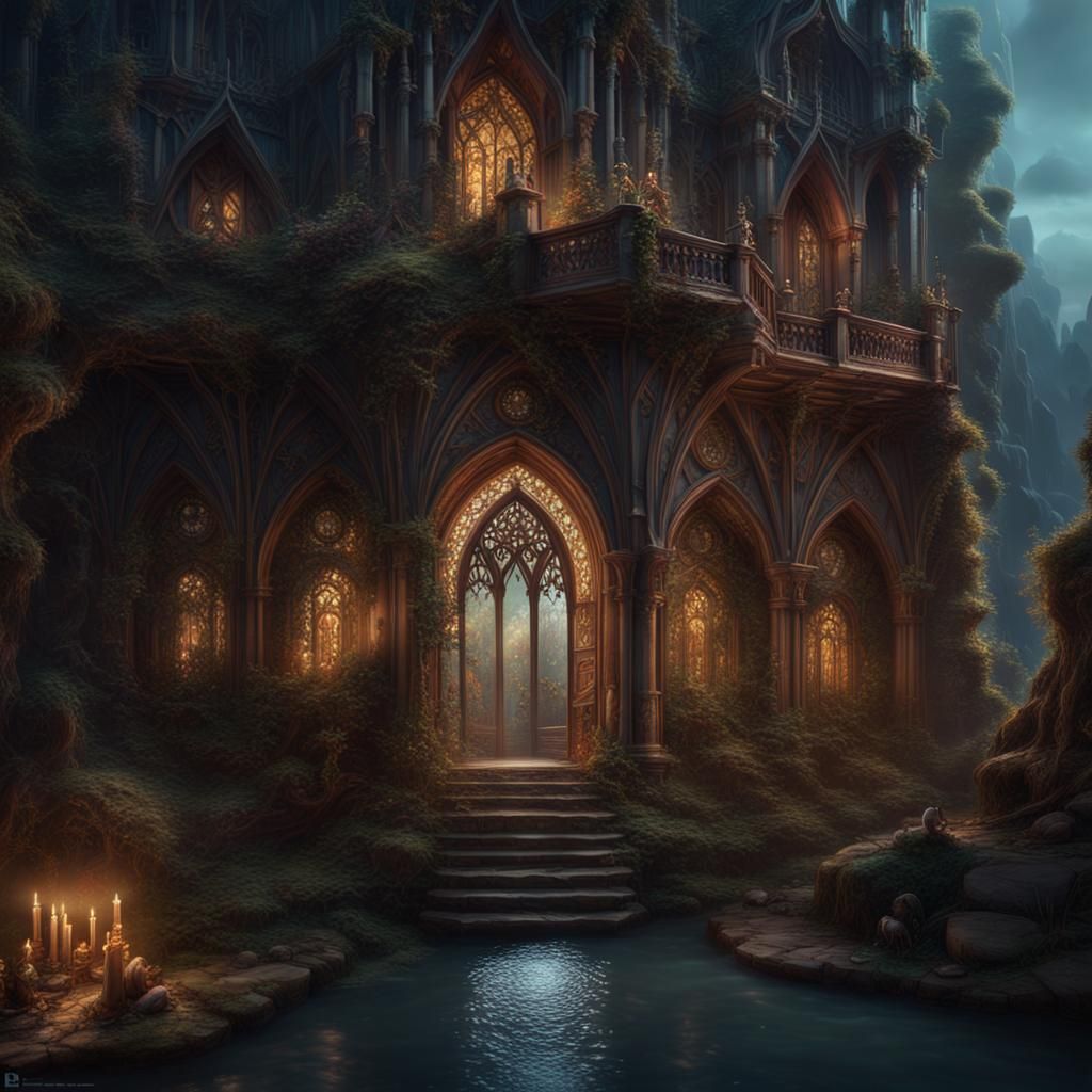 Medieval Scene with Illuminated Gothic Letter