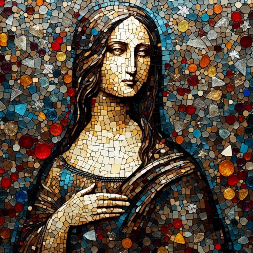 Modern Abstract Mona Lisa in Mosaic Style
