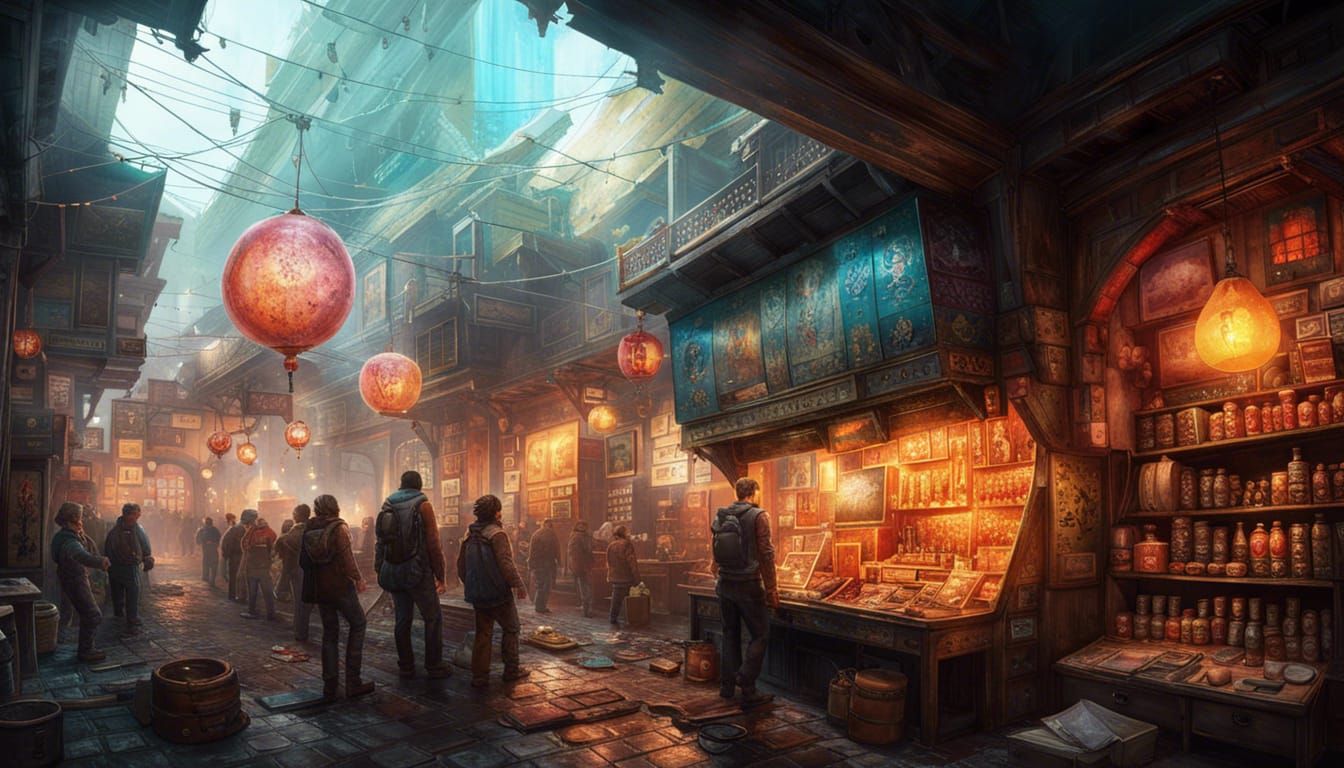Elaborate Magic Store in Hyperdetailed Fantasy Art