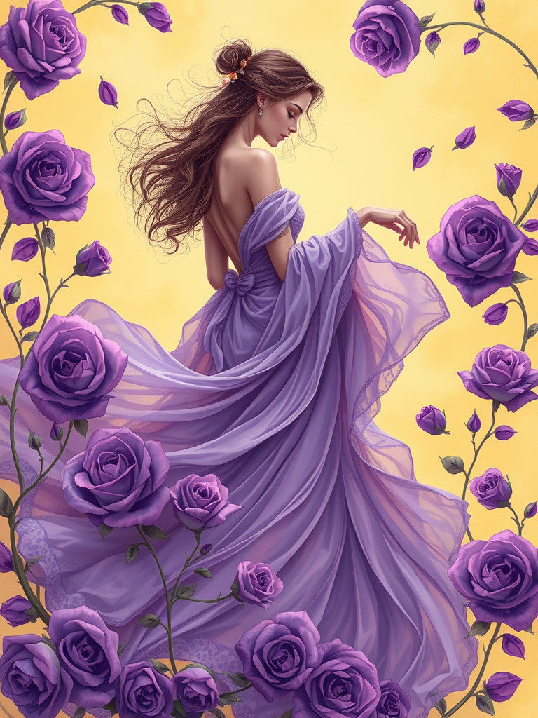 Ethereal Lady Dancing with Roses in Dreamlike Style